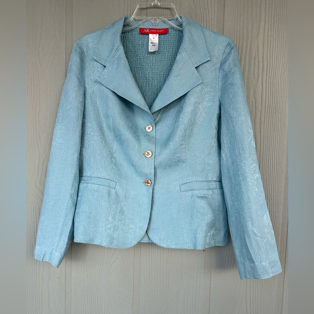 187*.ANNE KLEIN AK Women’s Light Blue Blazer with Smocked Peplum Insert 
Size:M